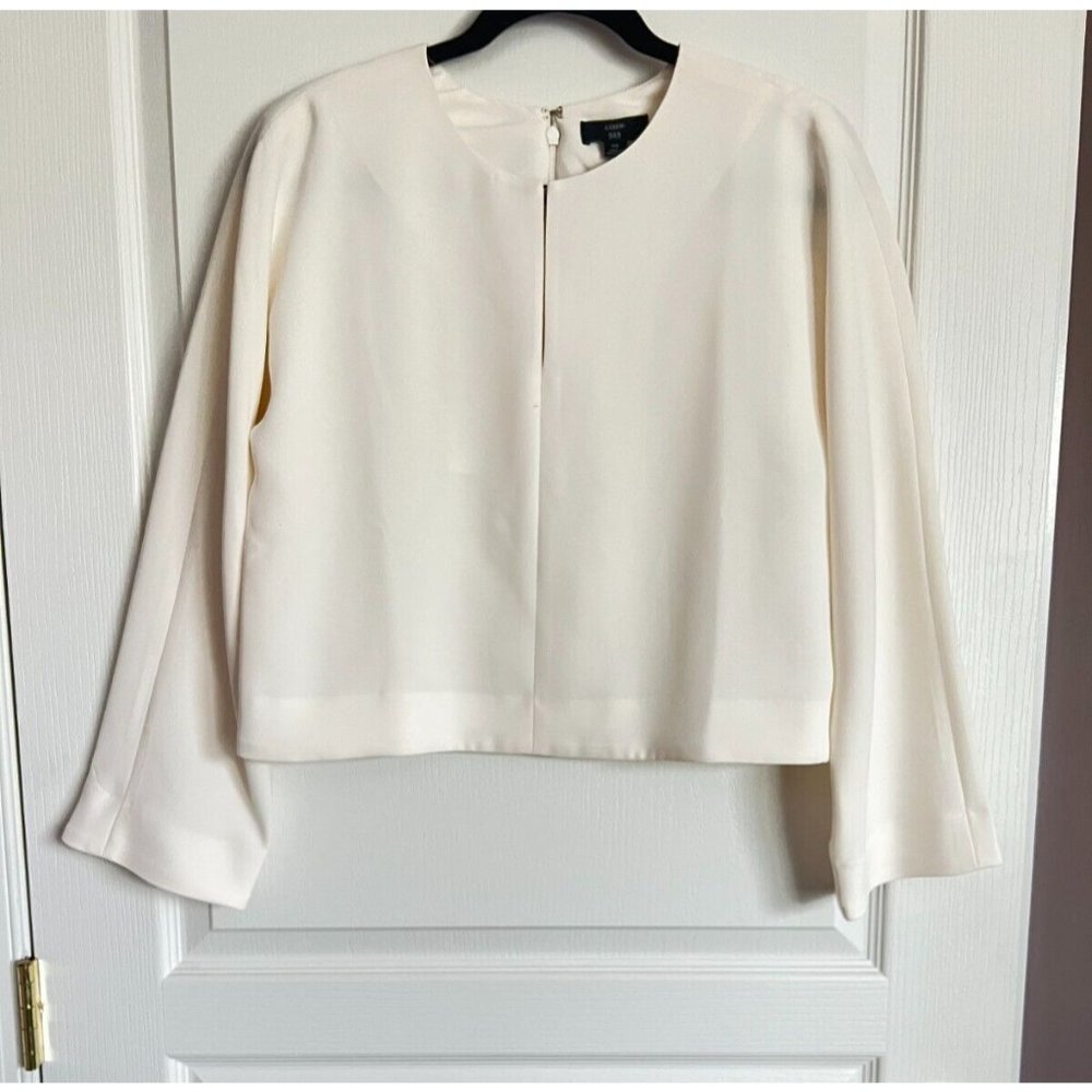 Women's J. Crew Size 10 Long Sleeve Ivory Cropped Keyhole Top